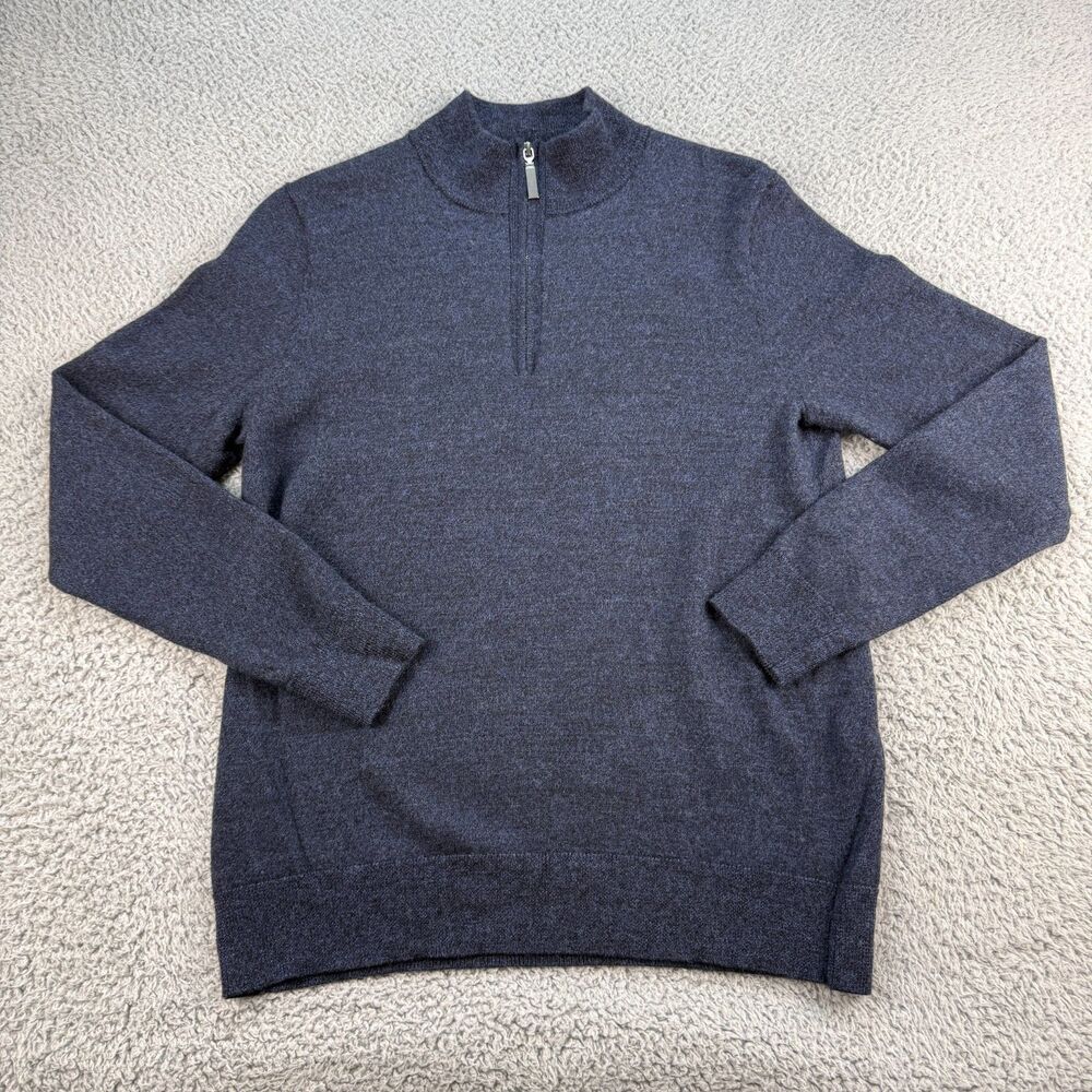 The Commons 1/4 Zip 100% Merino Wool Sweater Pullover Mens Medium Blue Solid